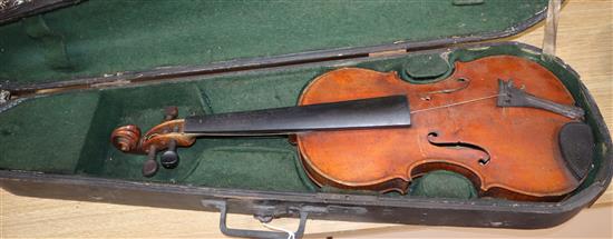 A cased double back violin, John Lamb 1917